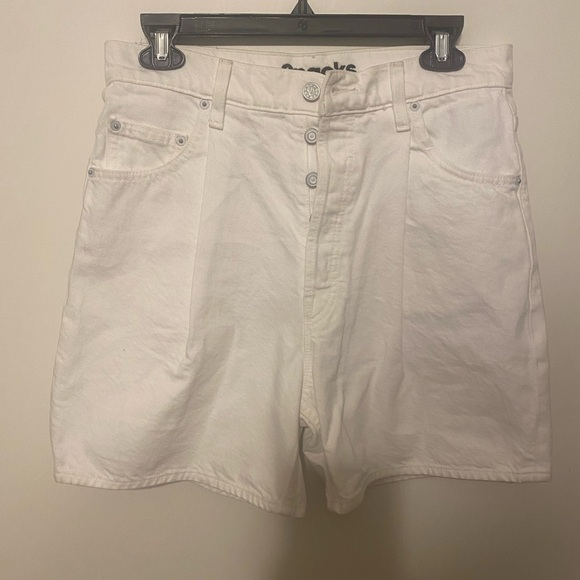 COPY - SNACKS MOTHER THE PLEATED FUN DIP DENIM JEAN SHORTS WHITE STICKY RICE SI… - Picture 2 of 9